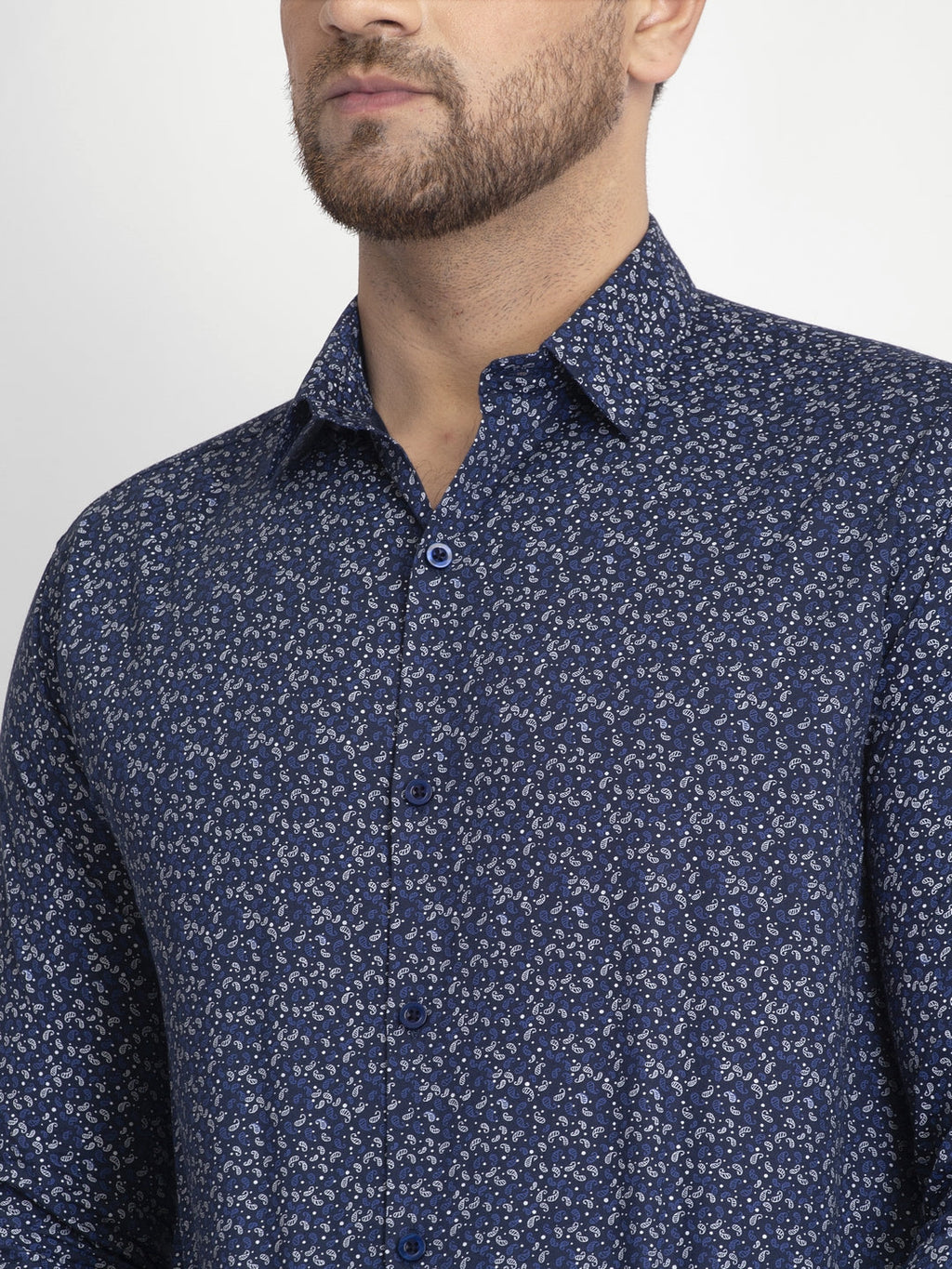 Jainish Navy Blue Printed Formal Shirt ( JSF 426Navy ) - Distacart