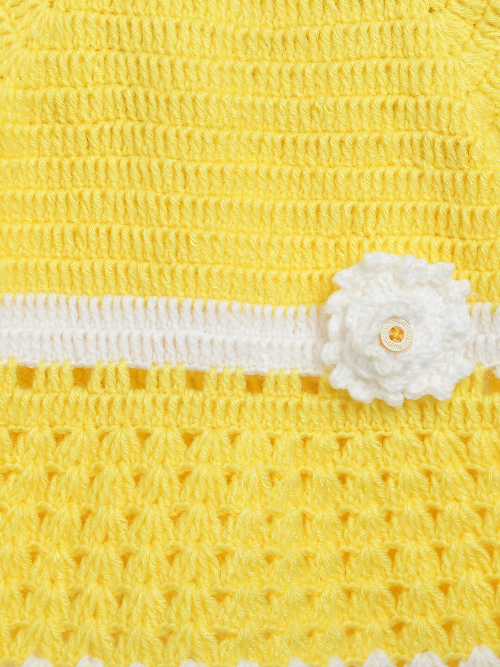 ChutPut Hand knitted Crochet Haldi Wool Dress For Baby Girls - Yellow