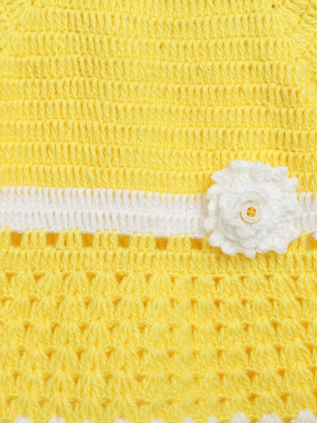 ChutPut Hand knitted Crochet Haldi Wool Dress For Baby Girls - Yellow