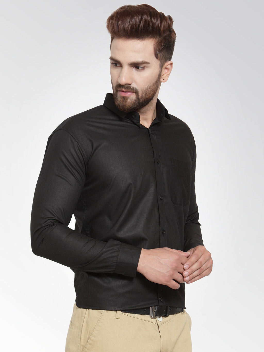 Jainish Men's Cotton Solid Black Formal Shirt's ( SF 361Black ) - Distacart