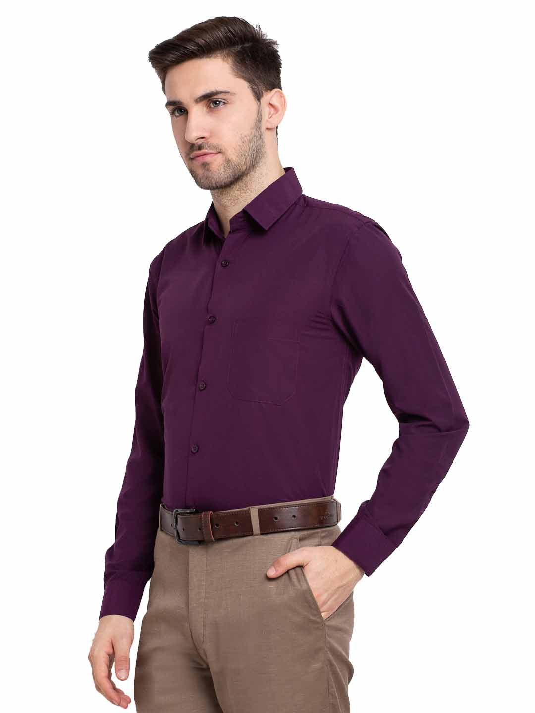 Jainish Men's Cotton Solid Burgundy Purple Formal Shirt's ( SF 361Burgundy ) - Distacart