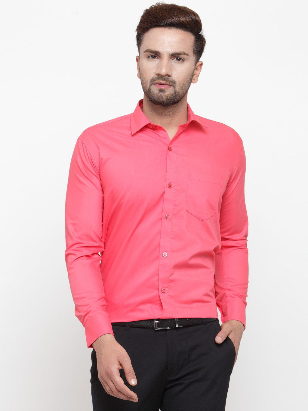 Jainish Men's Cotton Solid Coral Red Formal Shirt's ( SF 361Coral ) - Distacart