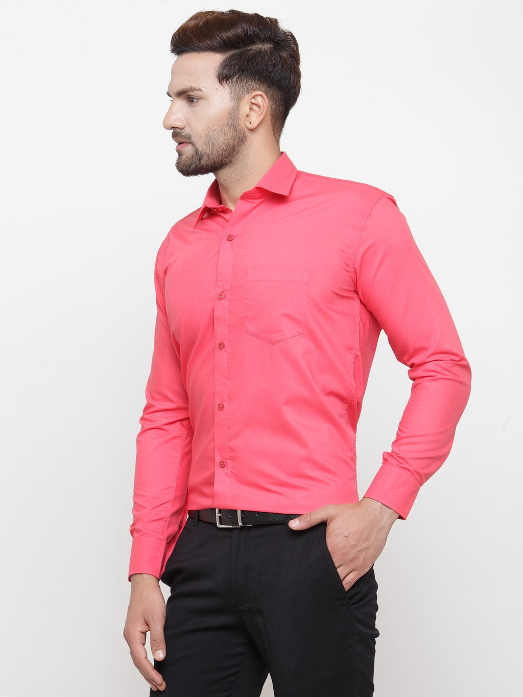 Jainish Men's Cotton Solid Coral Red Formal Shirt's ( SF 361Coral ) - Distacart