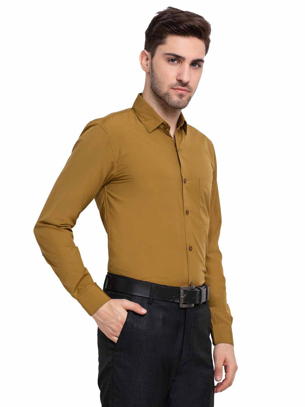 Jainish Men's Cotton Solid Mustard Formal Shirt's ( SF 361Mustard ) - Distacart