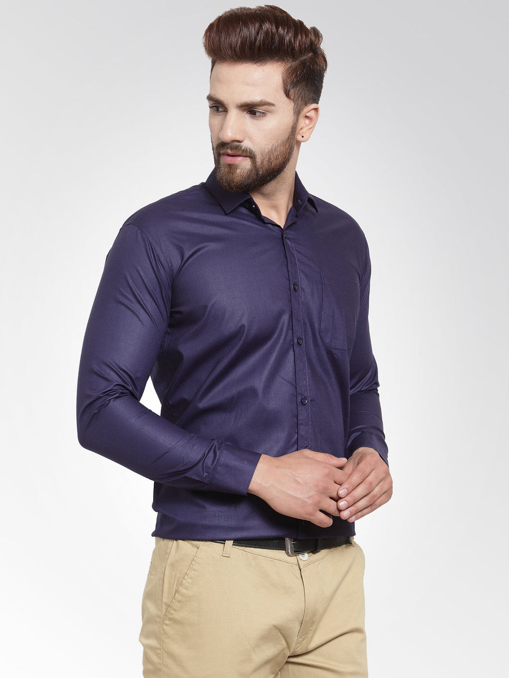 Jainish Men's Cotton Solid Navy Blue Formal Shirt's ( SF 361Navy ) - Distacart