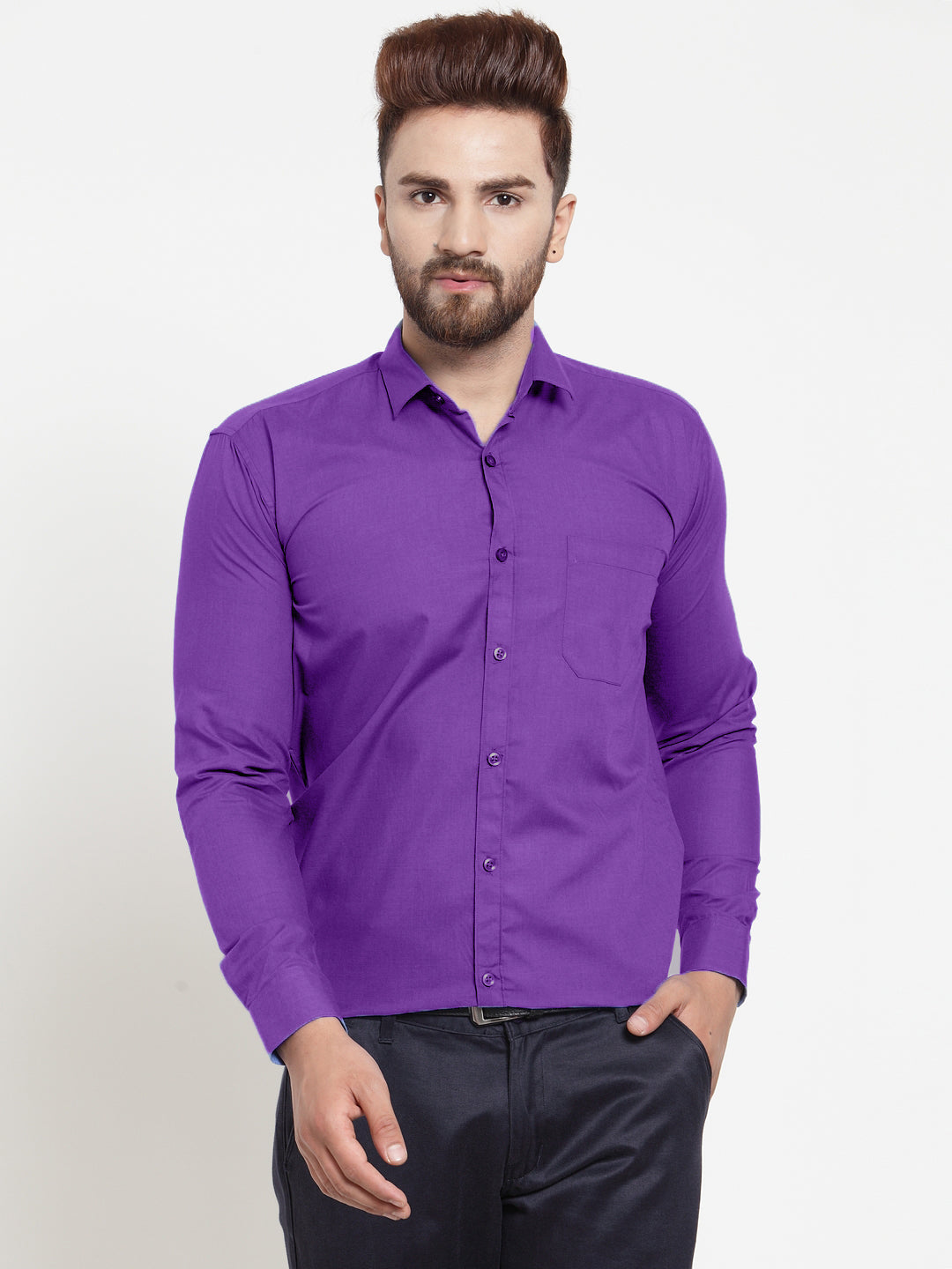 Jainish Men's Cotton Solid Purple Formal Shirt's ( SF 361Purple ) - Distacart