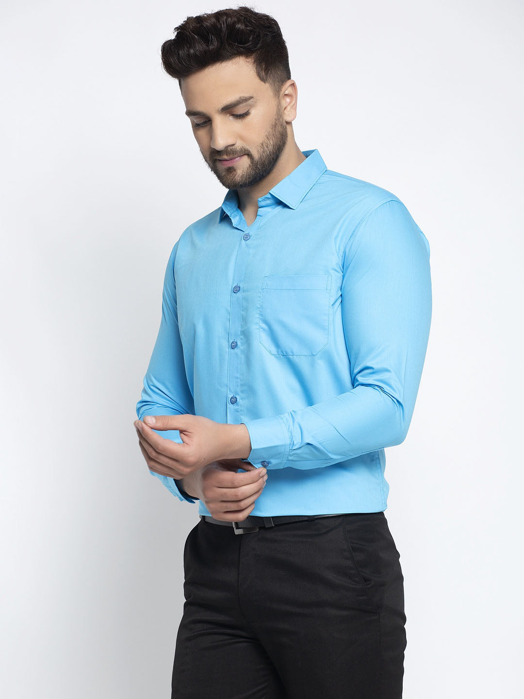 Jainish Men's Cotton Solid Sky Blue Formal Shirt's ( SF 361Sky ) - Distacart