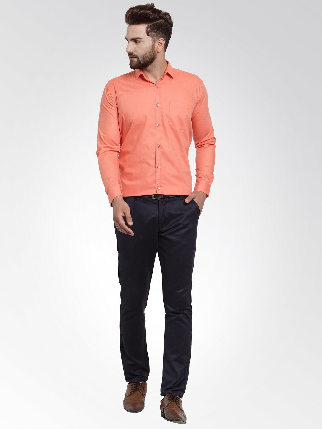 Jainish Men's Cotton Solid Starfish Orange Formal Shirt's ( SF 361Starfish-Orange ) - Distacart