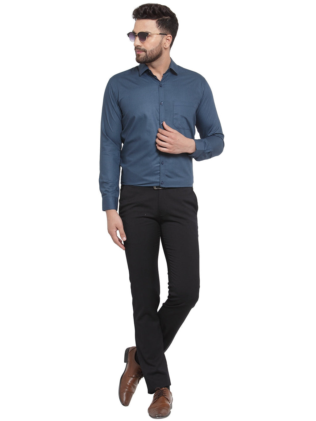 Jainish Men's Cotton Solid Teal Blue Formal Shirt's ( SF 361Teal ) - Distacart