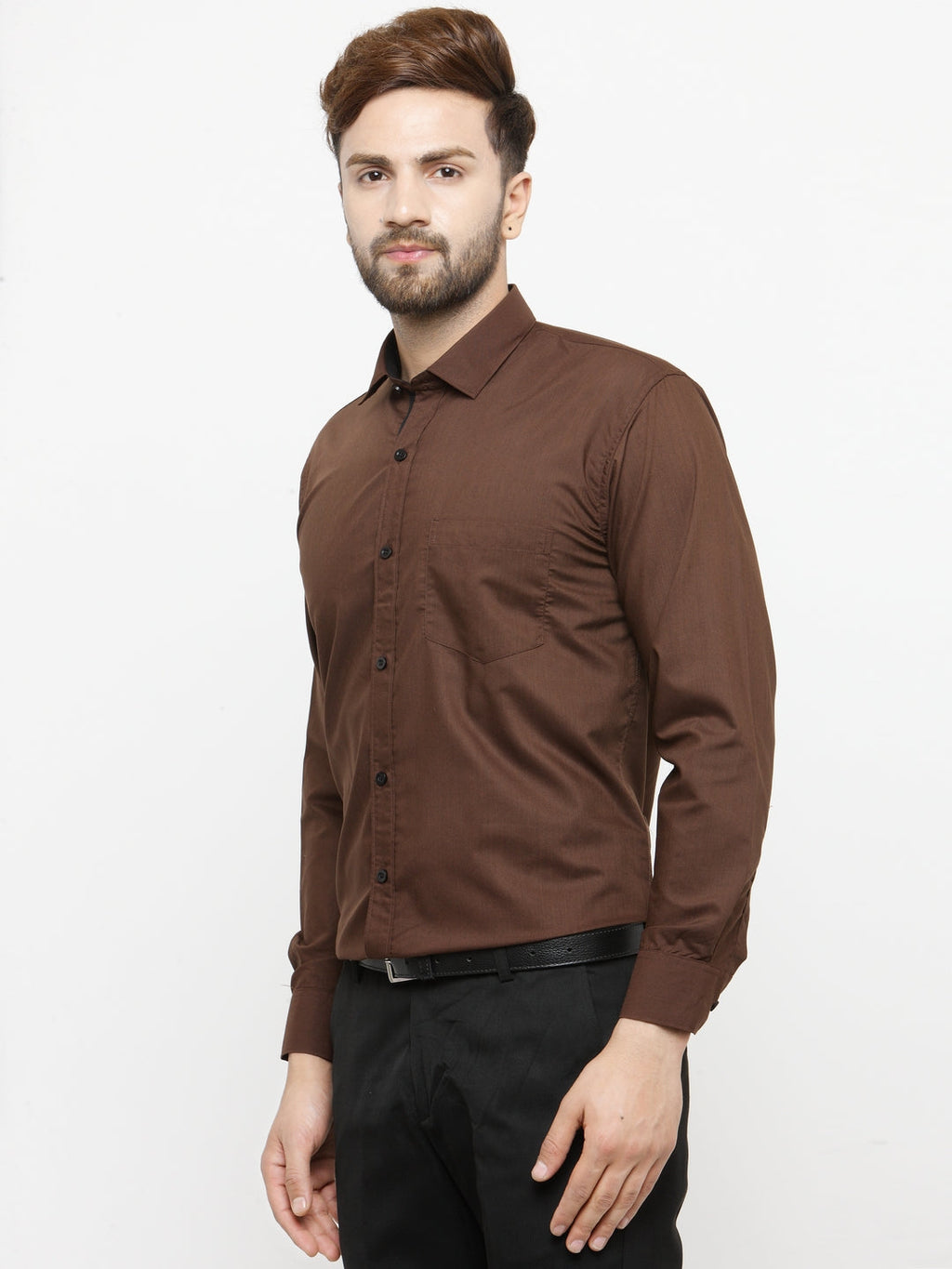 Jainish Coffee Formal Shirt with black detailing ( SF 411Coffee ) - Distacart