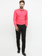 Jainish Coral Red Formal Shirt with black detailing ( SF 411Coral ) - Distacart