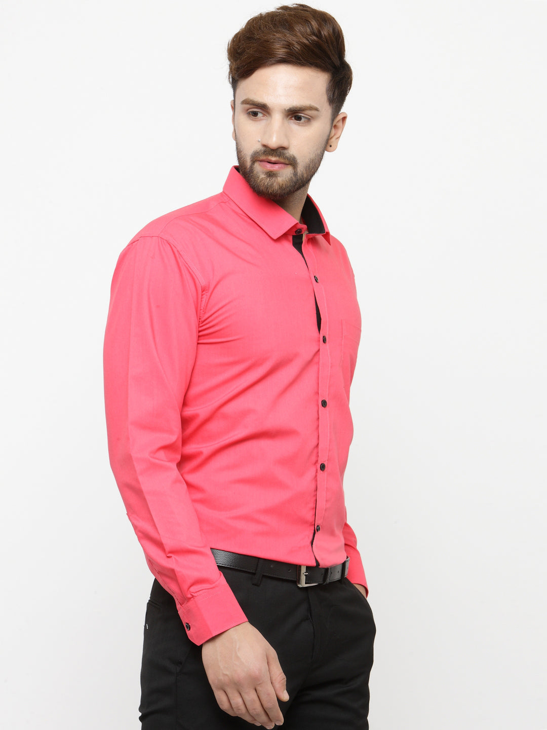 Jainish Coral Red Formal Shirt with black detailing ( SF 411Coral ) - Distacart