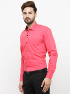 Jainish Coral Red Formal Shirt with black detailing ( SF 411Coral ) - Distacart