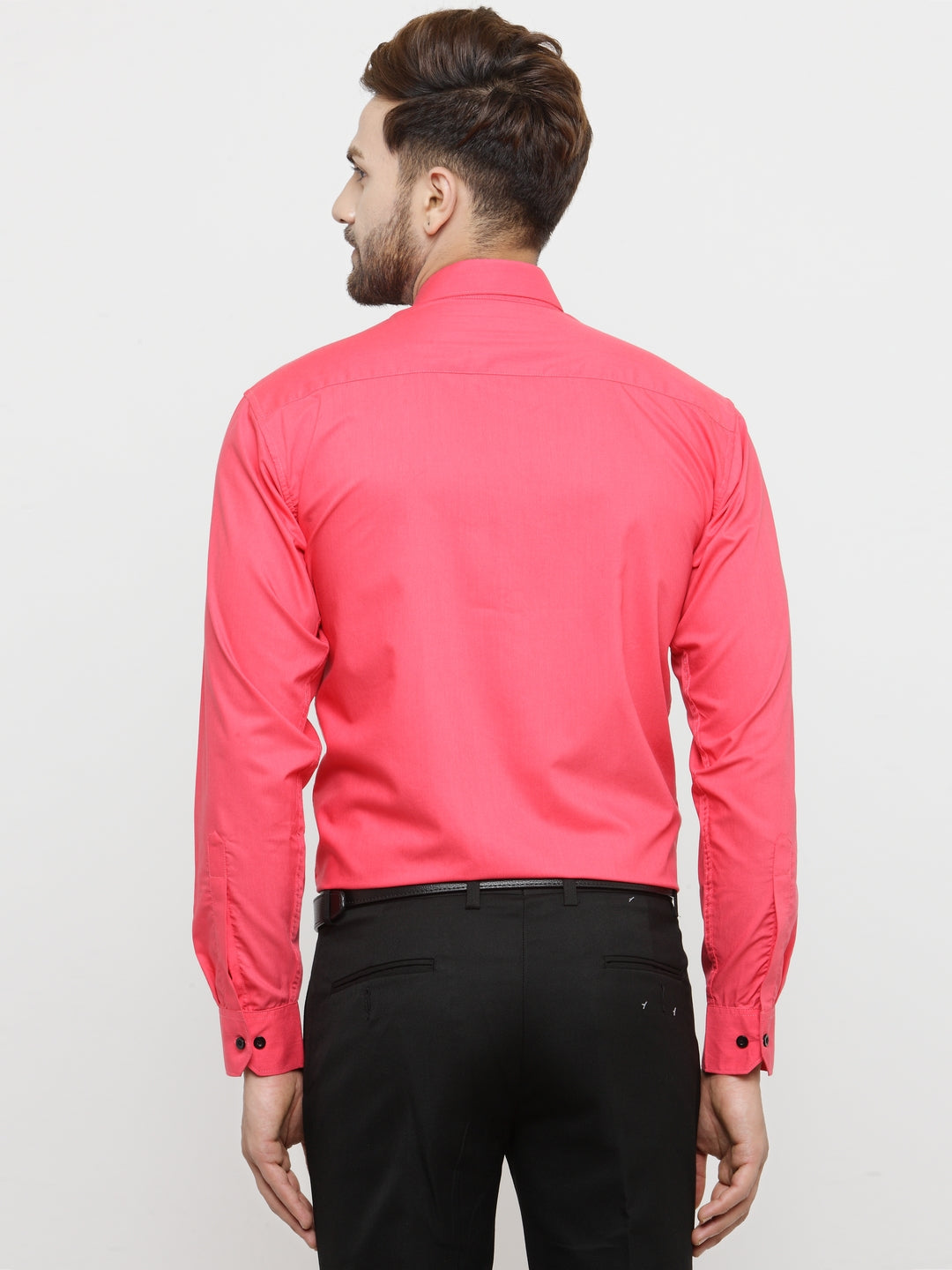 Jainish Coral Red Formal Shirt with black detailing ( SF 411Coral ) - Distacart