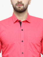 Jainish Coral Red Formal Shirt with black detailing ( SF 411Coral ) - Distacart