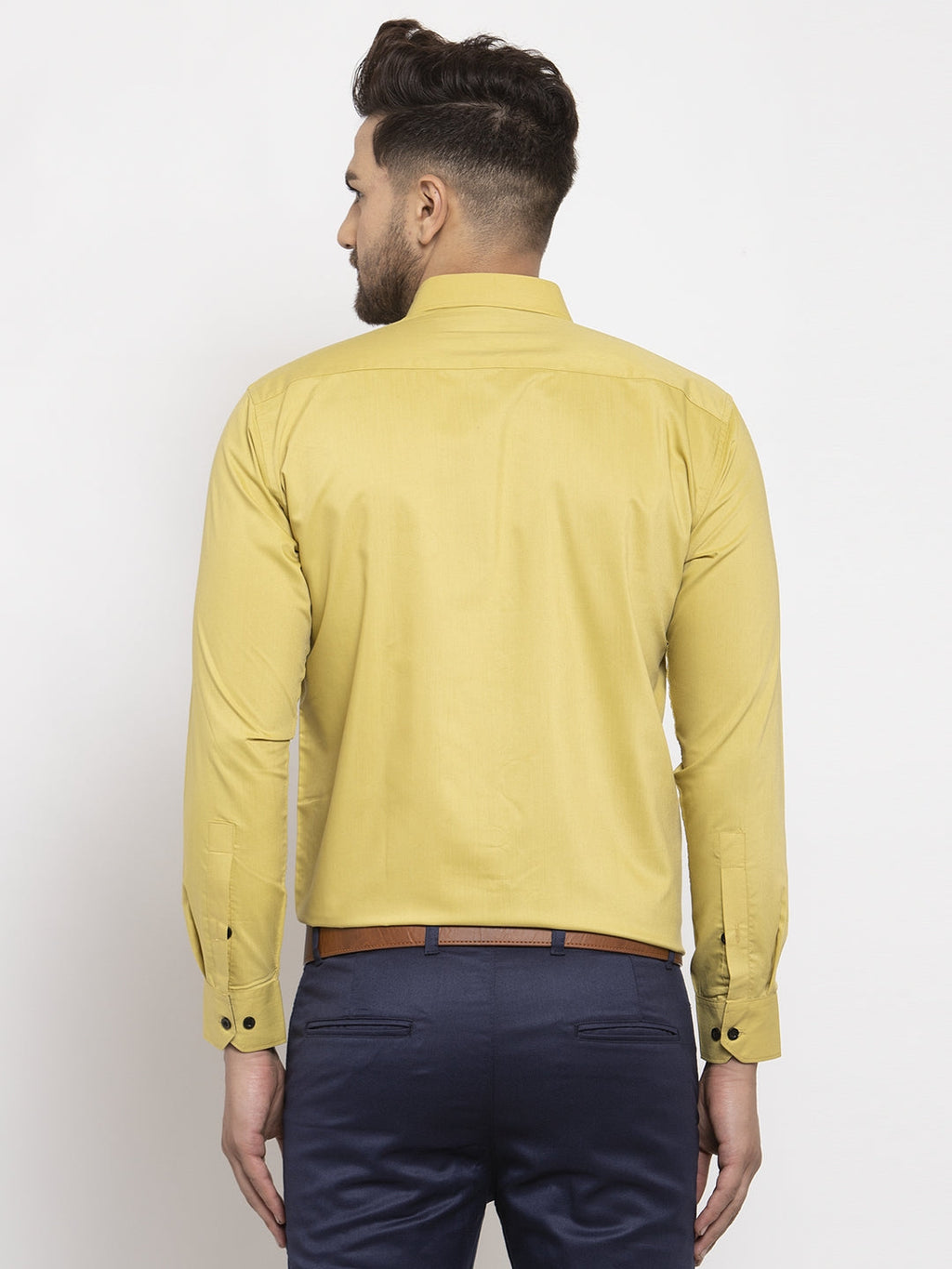 Jainish Lime Yellow Formal Shirt with black detailing ( SF 411Lime ) - Distacart