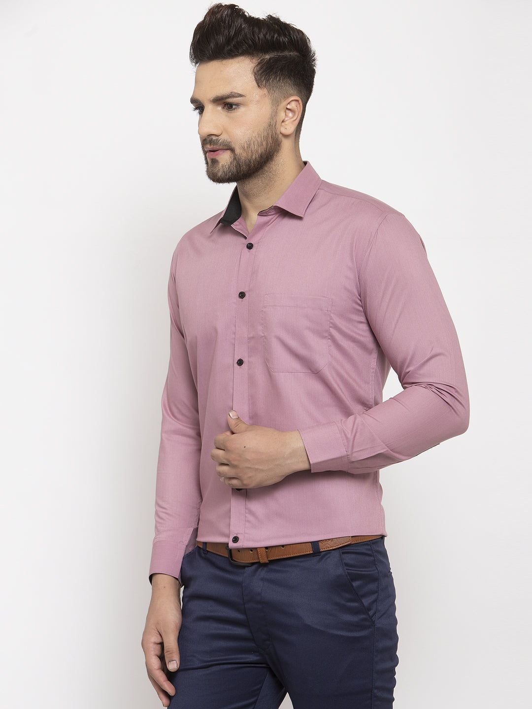 Jainish Magenta Formal Shirt with black detailing ( SF 411Magenta ) - Distacart