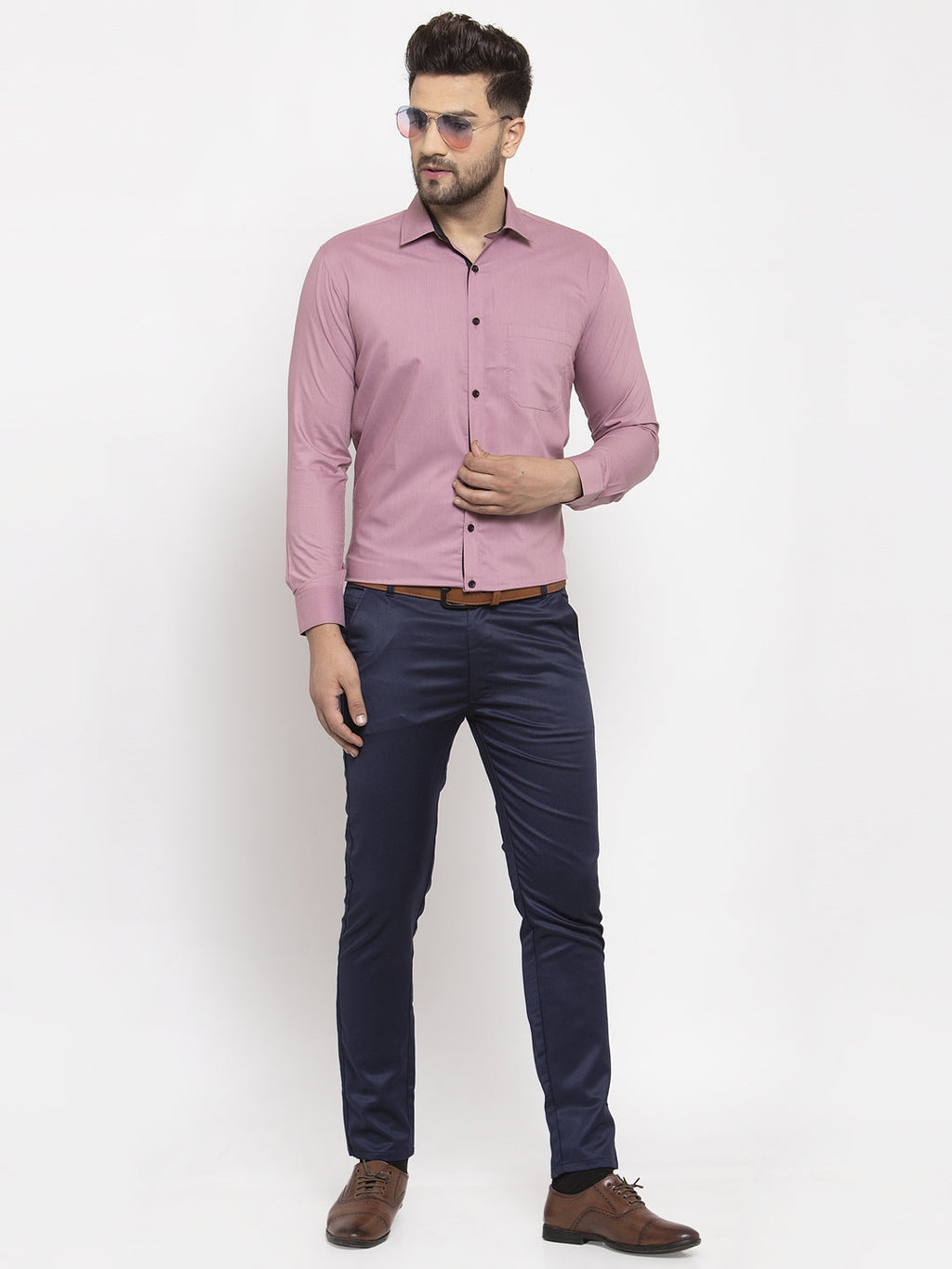 Jainish Magenta Formal Shirt with black detailing ( SF 411Magenta ) - Distacart