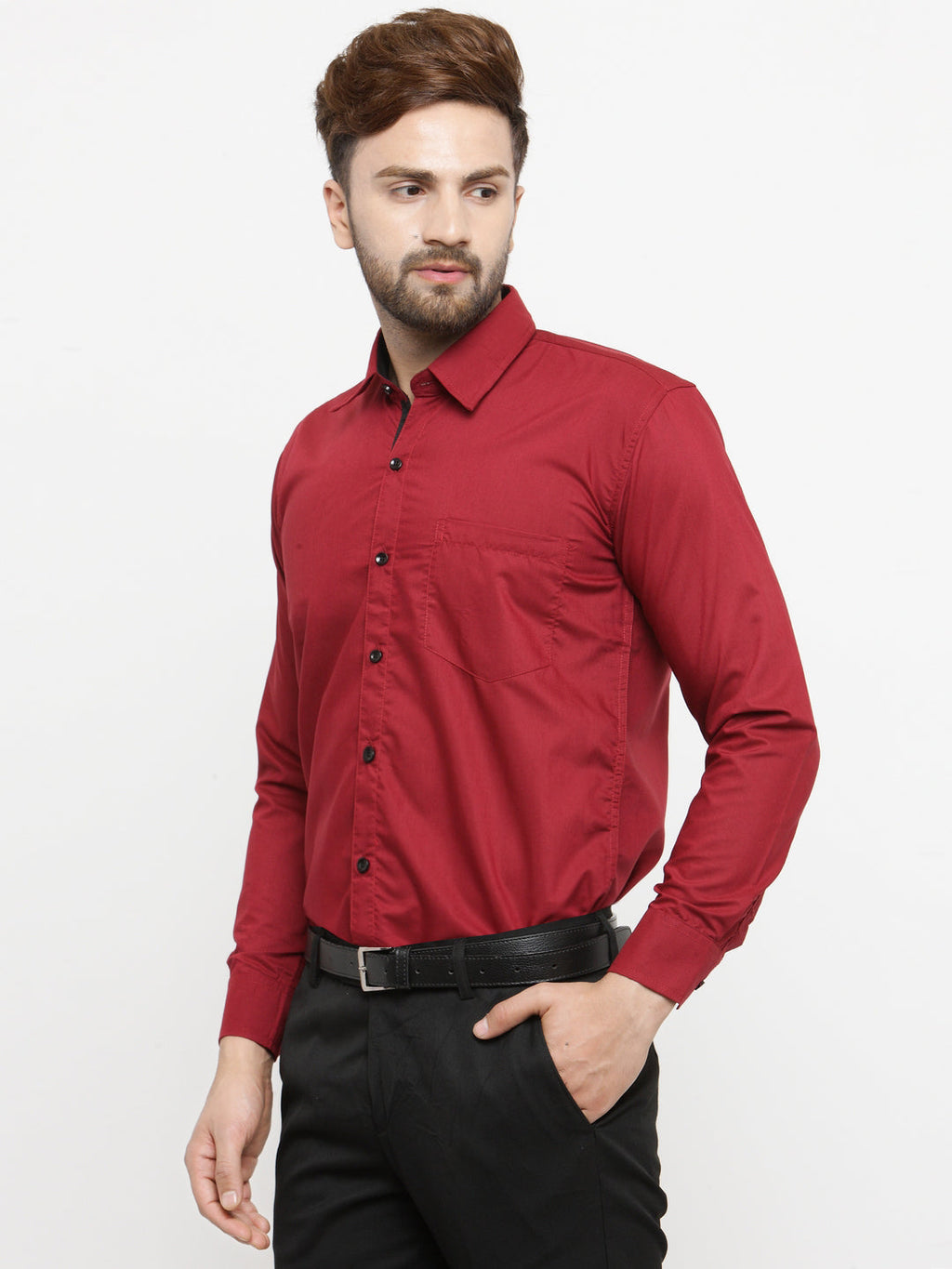 Jainish Maroon Formal Shirt with black detailing ( SF 411Red ) - Distacart