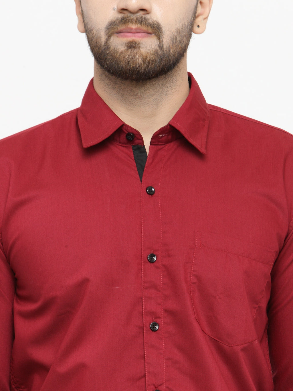 Jainish Maroon Formal Shirt with black detailing ( SF 411Red ) - Distacart