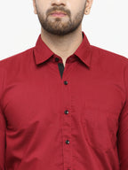 Jainish Maroon Formal Shirt with black detailing ( SF 411Red ) - Distacart