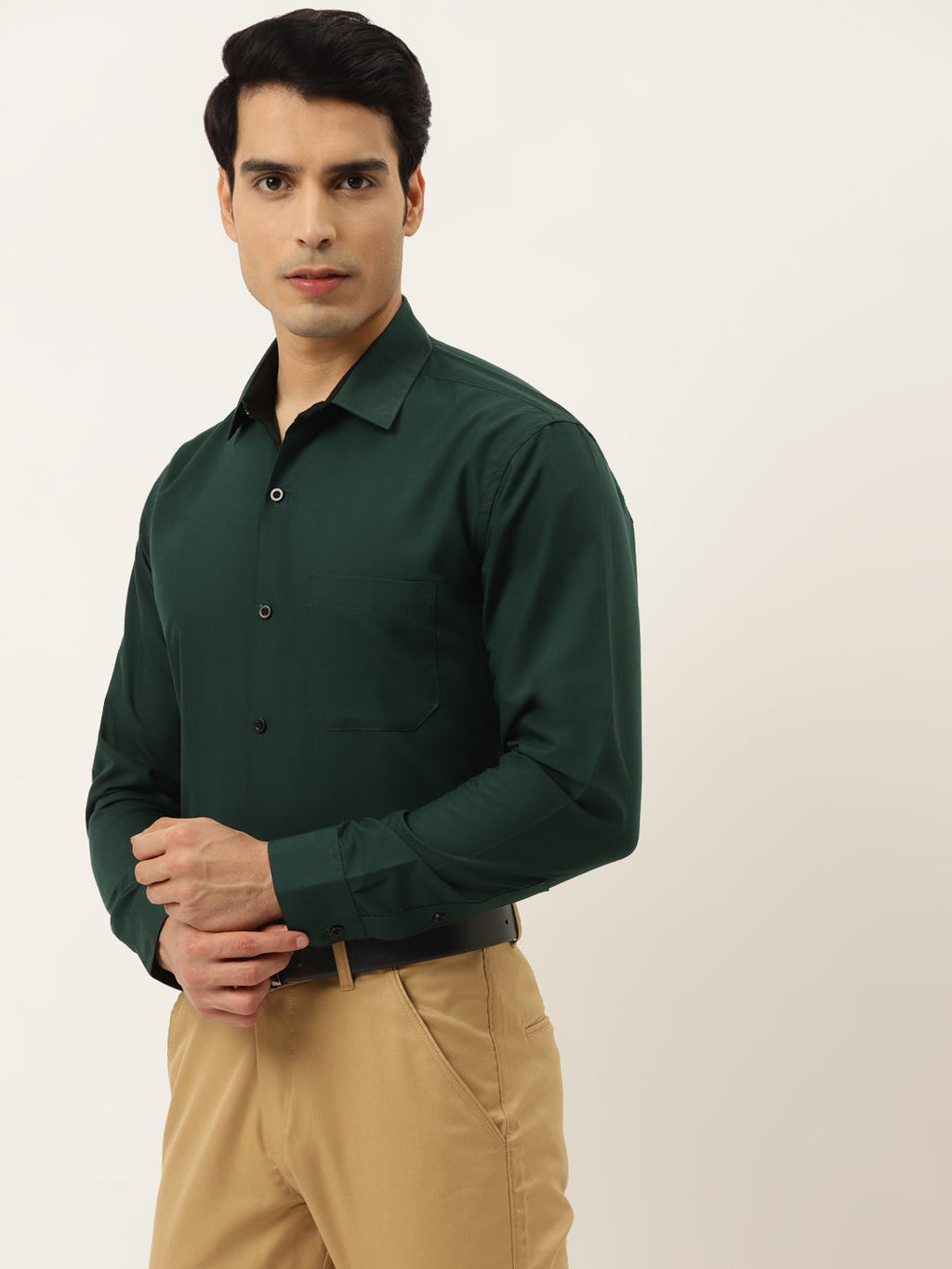 Jainish Olive Green Formal Shirt with black detailing ( SF 411Olive ) - Distacart