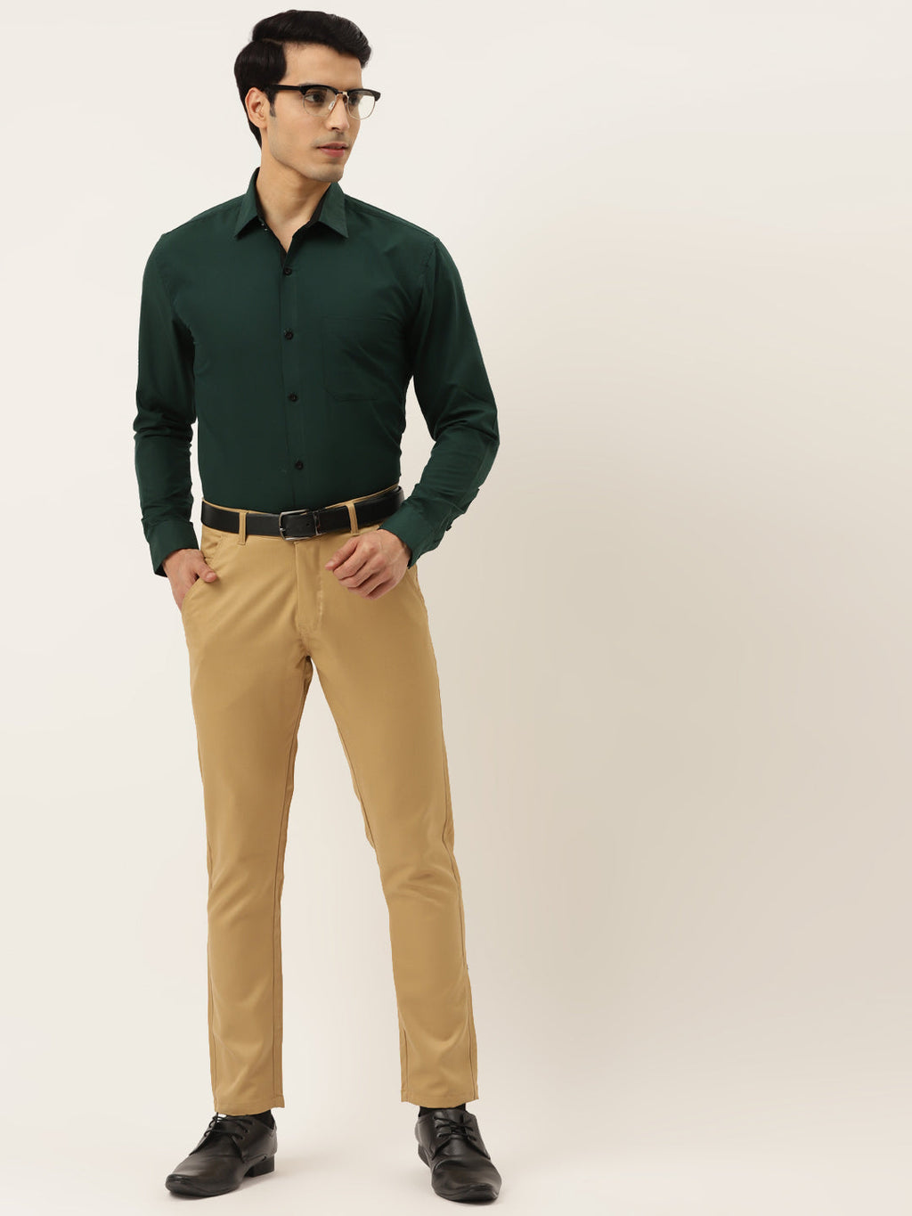 Jainish Olive Green Formal Shirt with black detailing ( SF 411Olive ) - Distacart