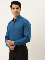 Jainish Pecock Green Formal Shirt with black detailing ( SF 411Peacock ) - Distacart
