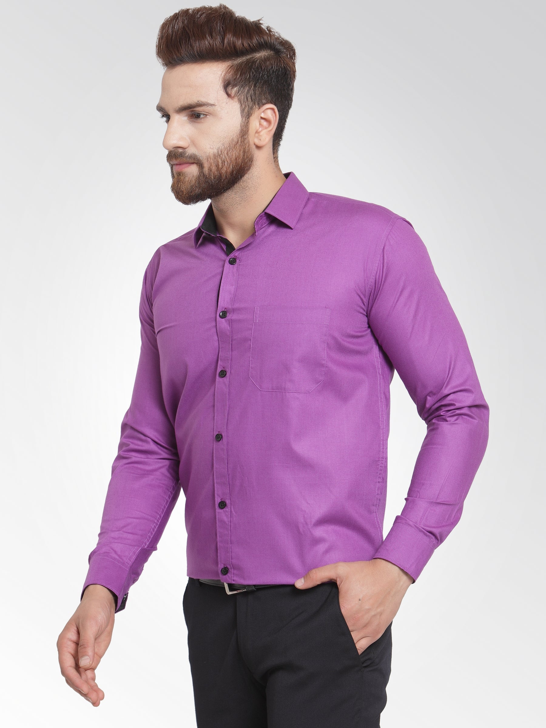 Jainish Purple Formal Shirt with black detailing ( SF 411Purple ) - Distacart