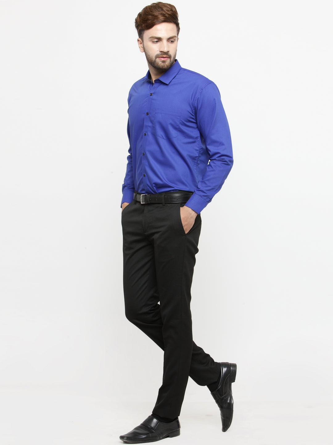 Jainish Royal Blue Formal Shirt with black detailing ( SF 411Royal-Blue ) - Distacart
