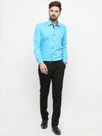 Jainish Sky Blue Formal Shirt with black detailing ( SF 411Sky ) - Distacart