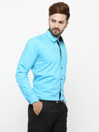 Jainish Sky Blue Formal Shirt with black detailing ( SF 411Sky ) - Distacart