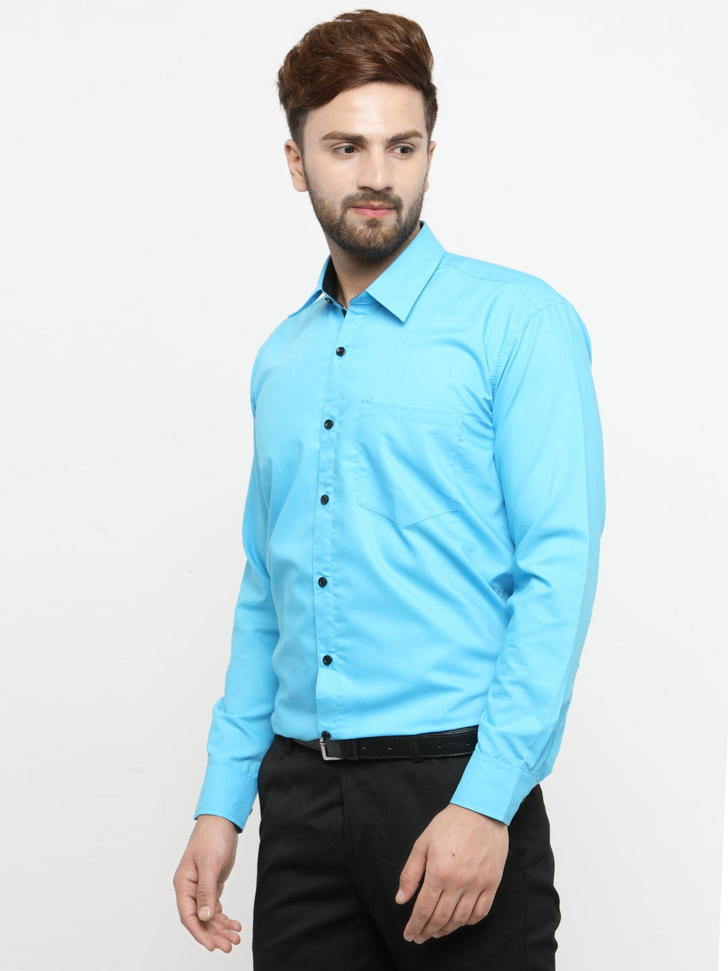 Jainish Sky Blue Formal Shirt with black detailing ( SF 411Sky ) - Distacart