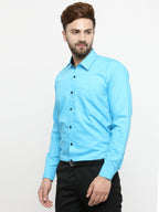 Jainish Sky Blue Formal Shirt with black detailing ( SF 411Sky ) - Distacart