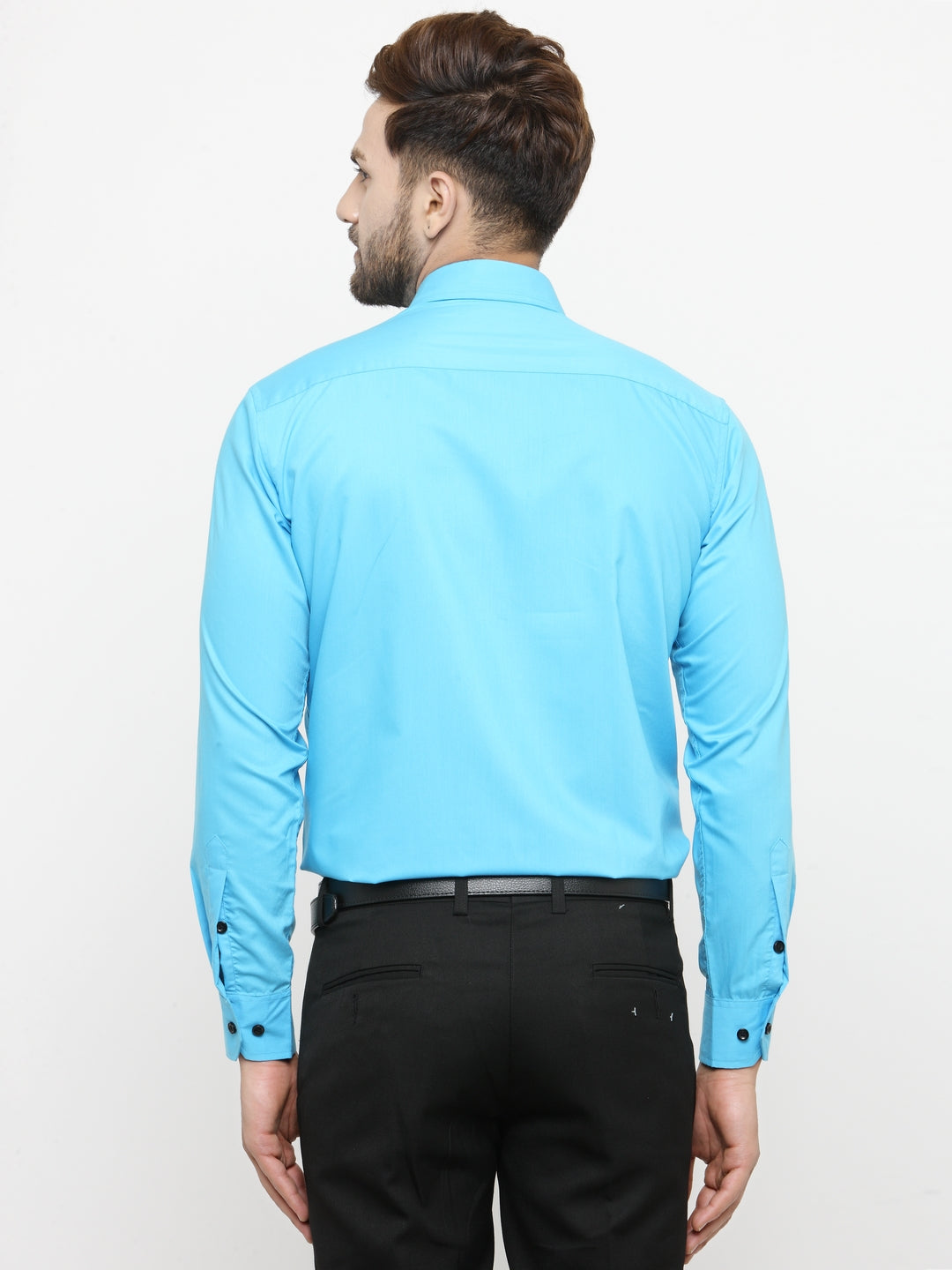 Jainish Sky Blue Formal Shirt with black detailing ( SF 411Sky ) - Distacart
