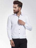 Jainish White Formal Shirt with black detailing ( SF 411White ) - Distacart