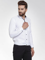 Jainish White Formal Shirt with black detailing ( SF 411White ) - Distacart