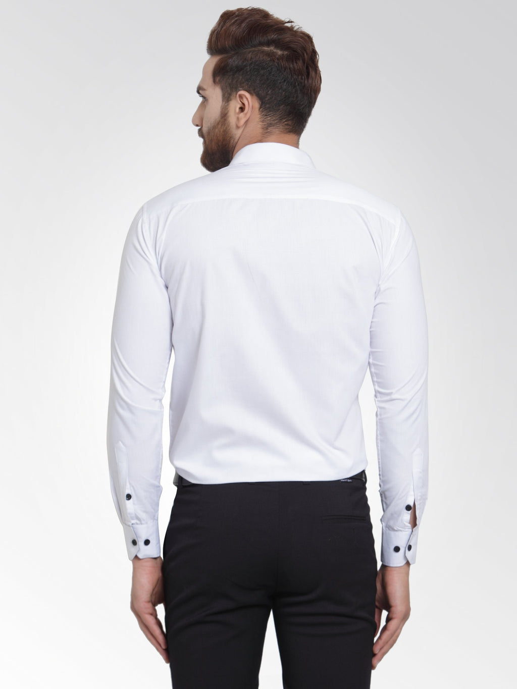 Jainish White Formal Shirt with black detailing ( SF 411White ) - Distacart