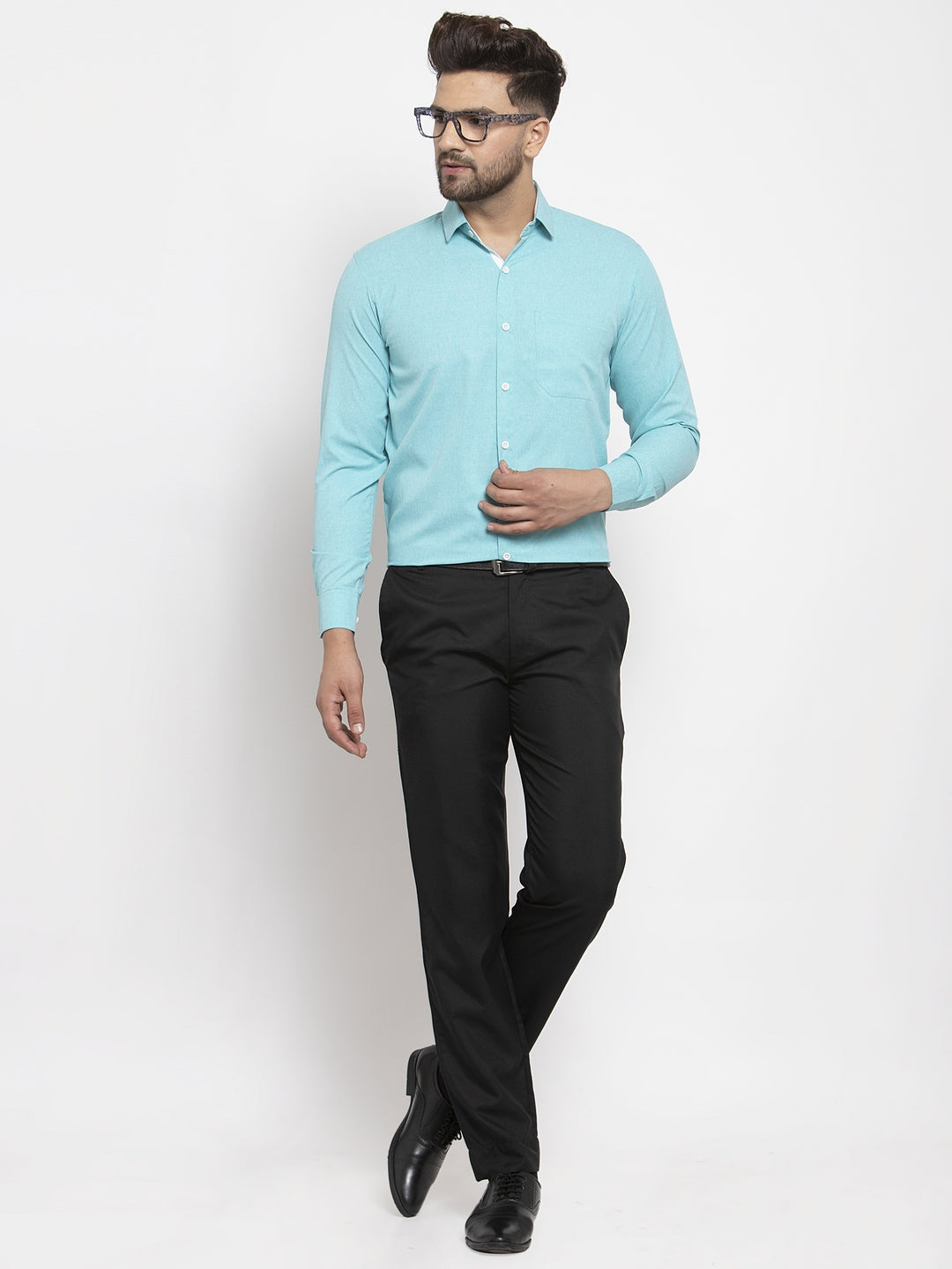 Jainish Aqua Blue Formal Shirt with white detailing ( SF 419Aqua ) - Distacart