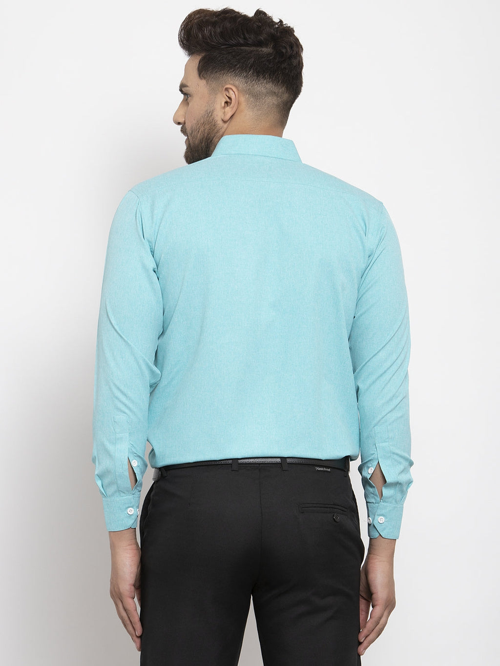 Jainish Aqua Blue Formal Shirt with white detailing ( SF 419Aqua ) - Distacart