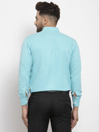 Jainish Aqua Blue Formal Shirt with white detailing ( SF 419Aqua ) - Distacart
