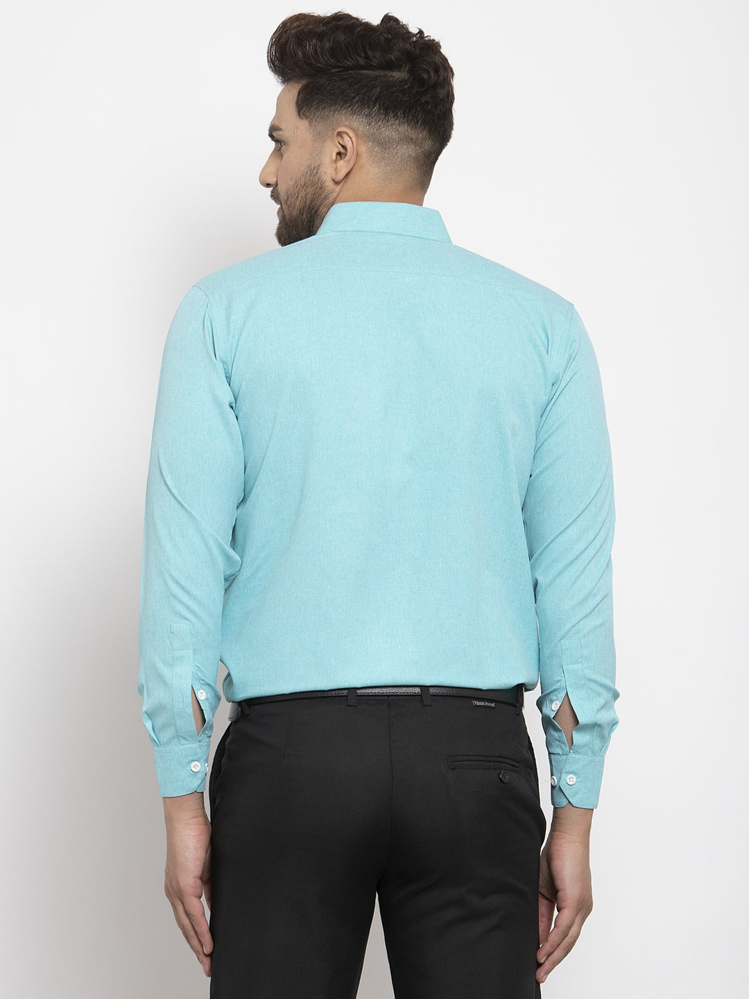 Jainish Aqua Blue Formal Shirt with white detailing ( SF 419Aqua ) - Distacart