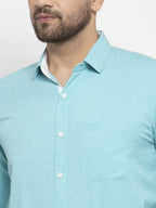 Jainish Aqua Blue Formal Shirt with white detailing ( SF 419Aqua ) - Distacart