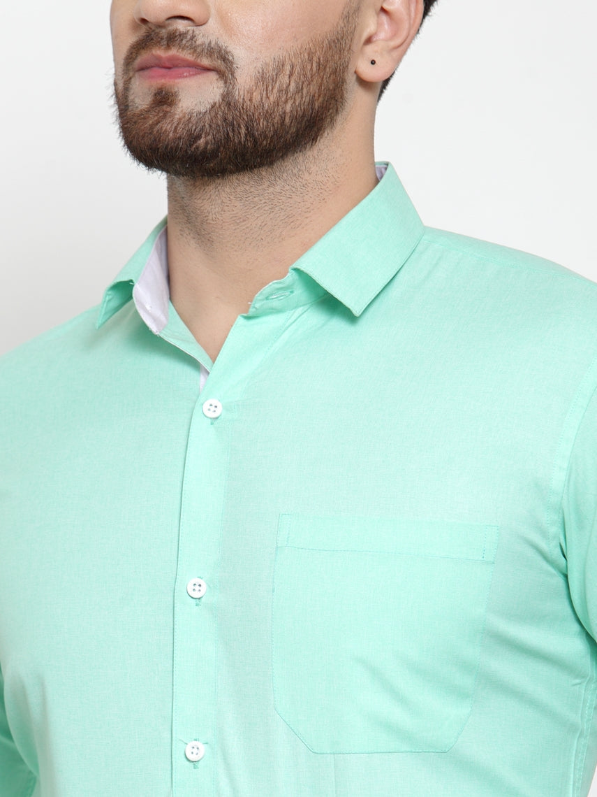 Jainish Green Formal Shirt with white detailing ( SF 419Green ) - Distacart