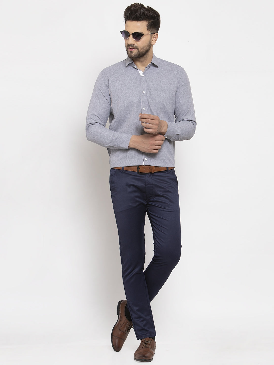 Jainish Grey Formal Shirt with white detailing ( SF 419Grey ) - Distacart