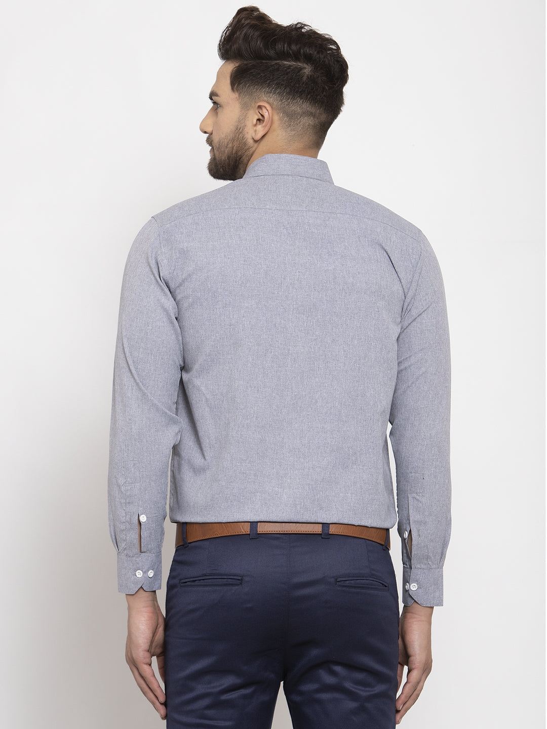 Jainish Grey Formal Shirt with white detailing ( SF 419Grey ) - Distacart