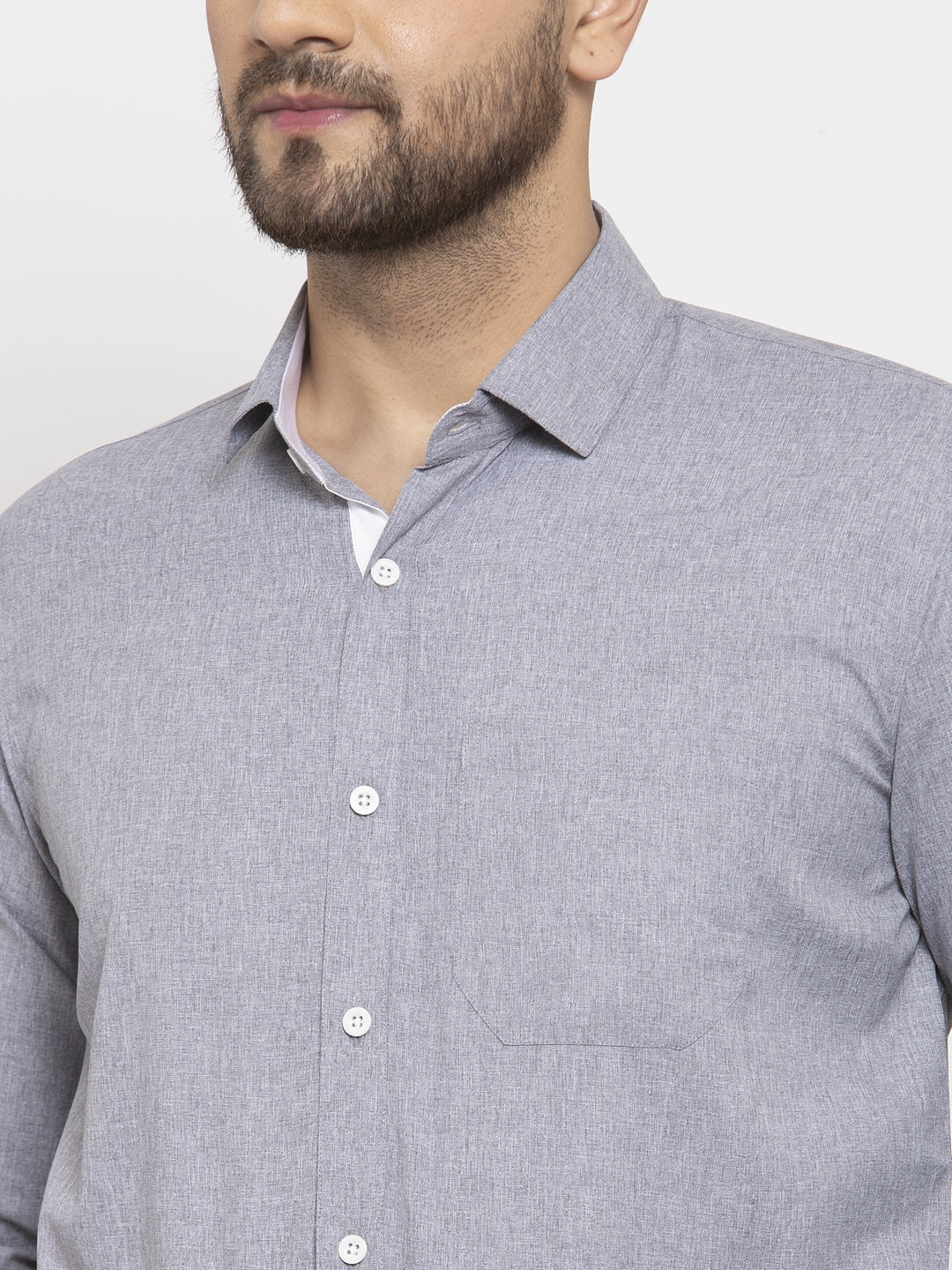Jainish Grey Formal Shirt with white detailing ( SF 419Grey ) - Distacart