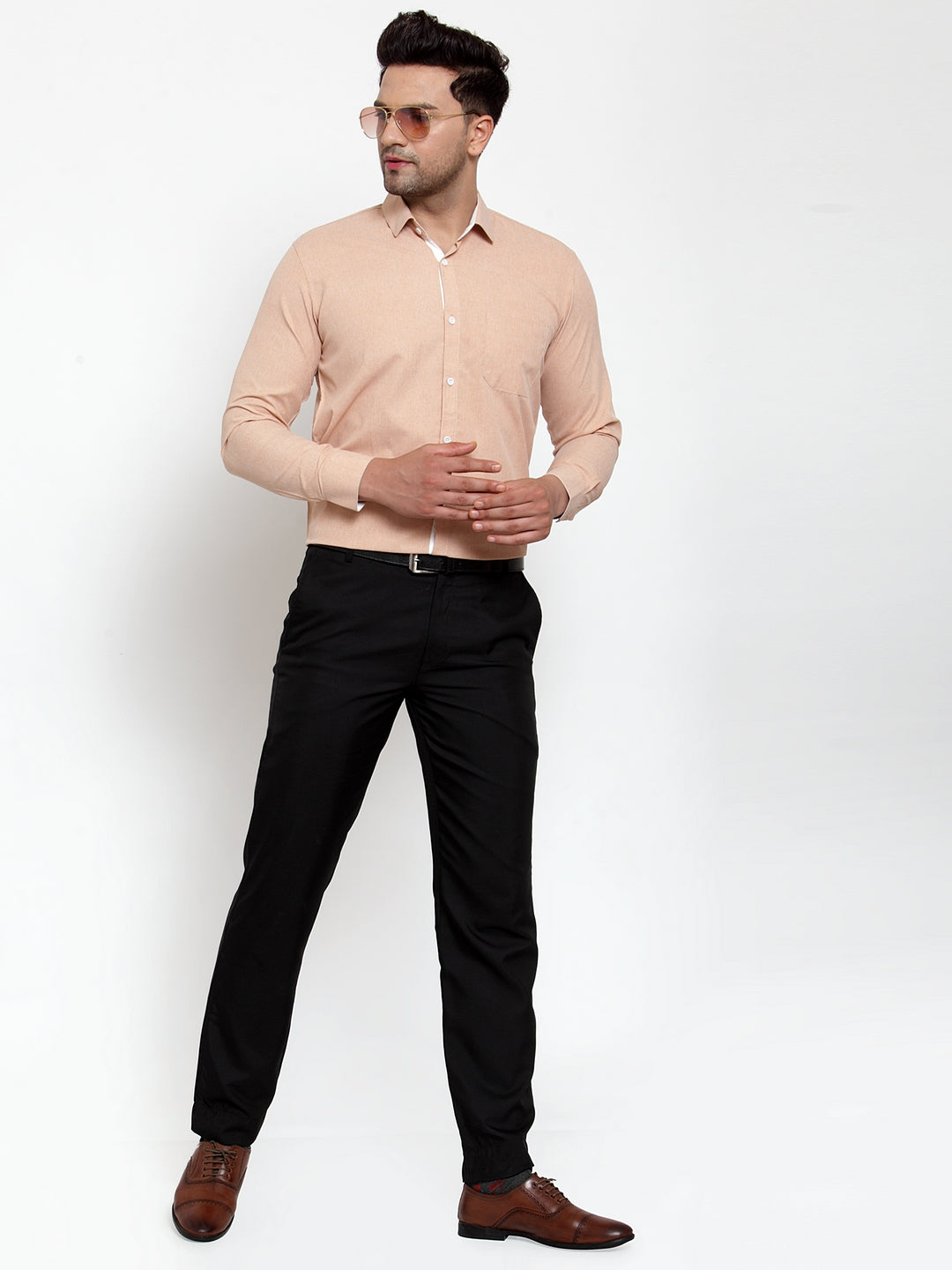 Jainish Light-Brown Formal Shirt with white detailing ( SF 419Light-Brown ) - Distacart
