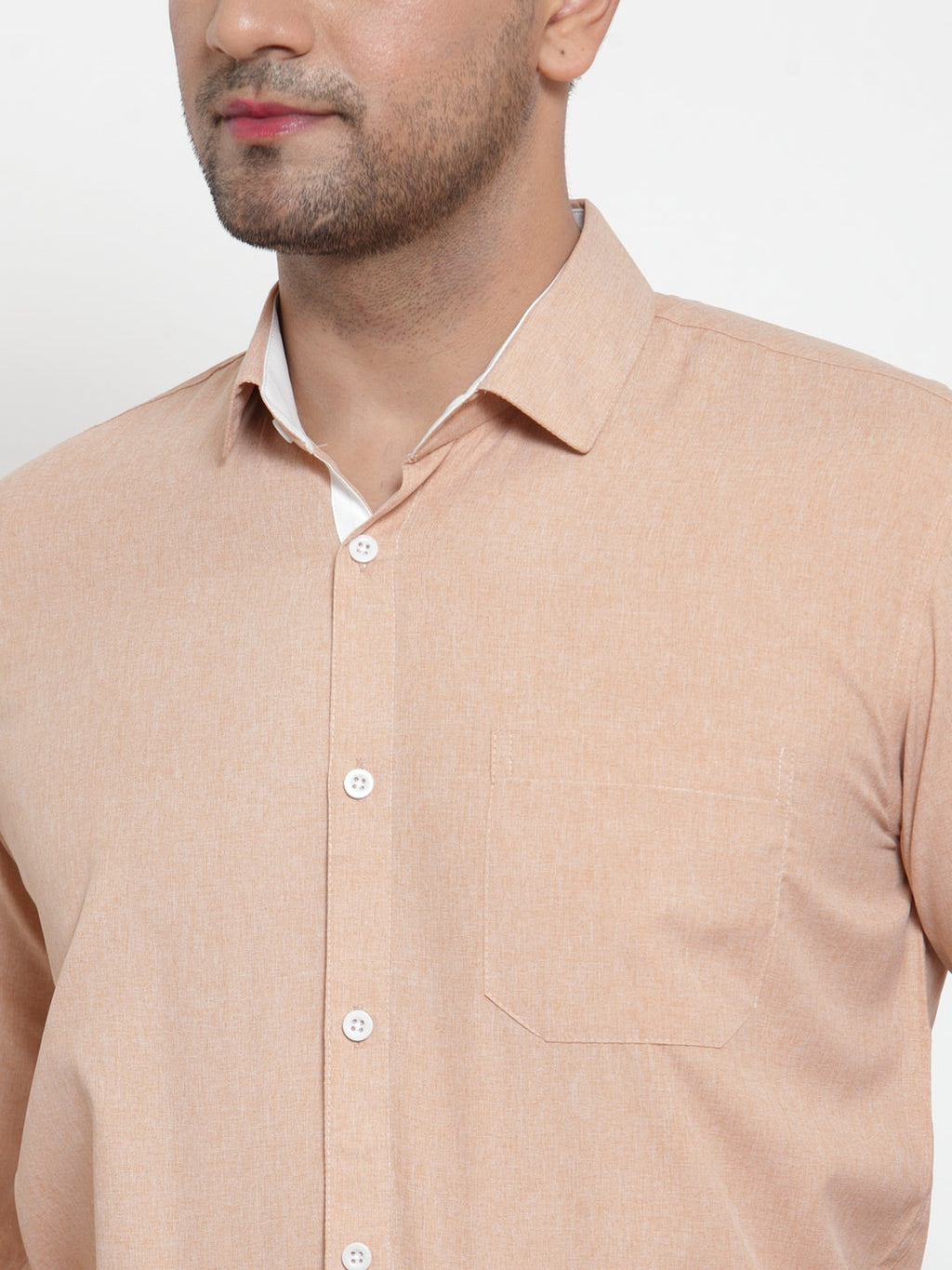 Jainish Light-Brown Formal Shirt with white detailing ( SF 419Light-Brown ) - Distacart