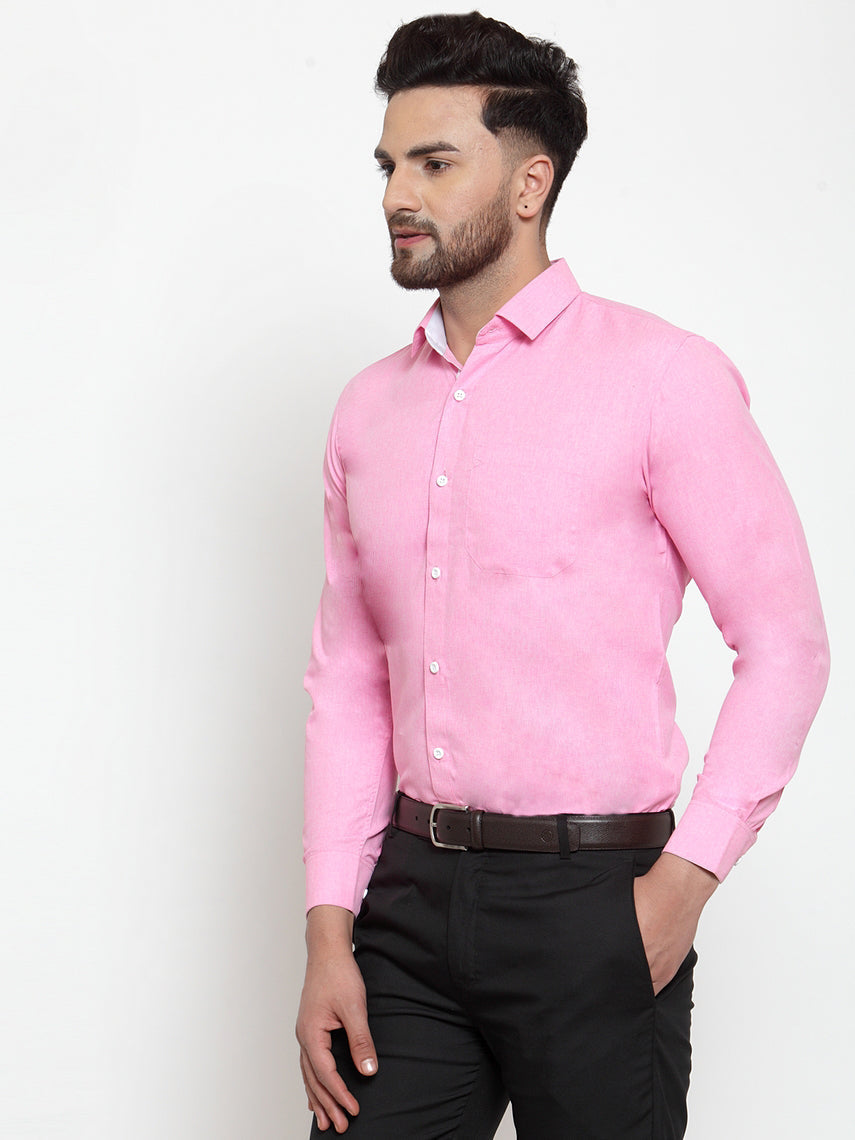 Jainish Pink Formal Shirt with white detailing ( SF 419Pink ) - Distacart
